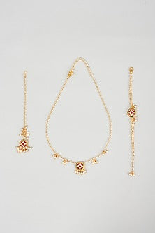 Gold Kundan Necklace Set For Girls