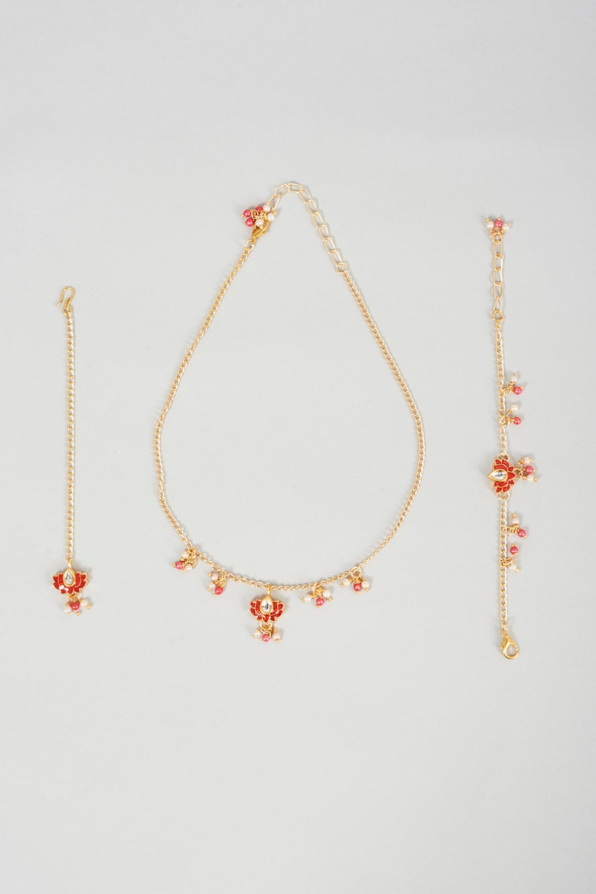 Red Kundan Pendant Necklace For Girls