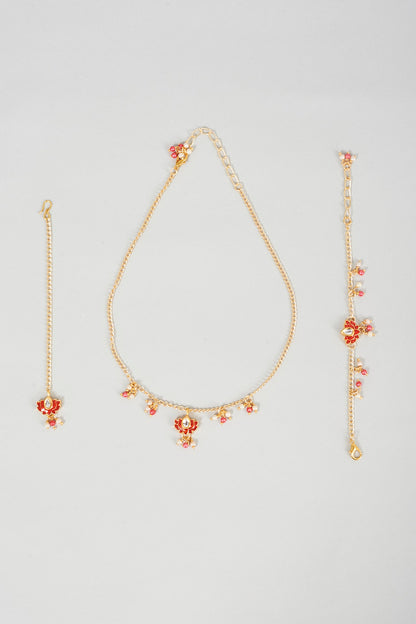 Red Kundan Pendant Necklace For Girls