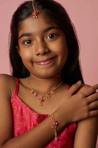 Red Kundan Pendant Necklace For Girls