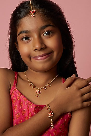 Red Kundan Pendant Necklace For Girls