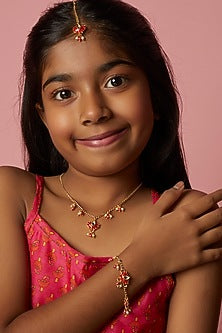 Red Kundan Pendant Necklace For Girls