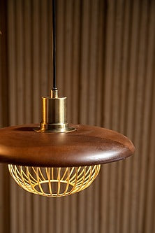 Gold Iron & Mango Wood Rustic Pendant Light