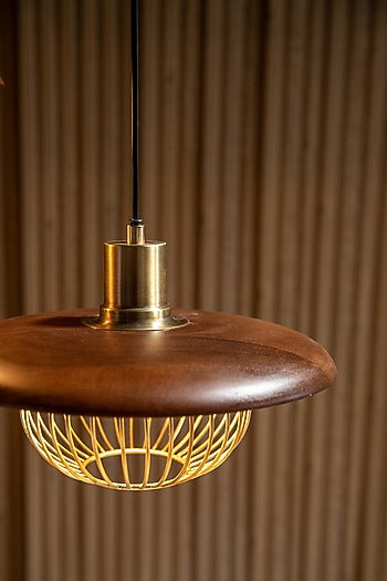 Gold Iron & Mango Wood Rustic Pendant Light