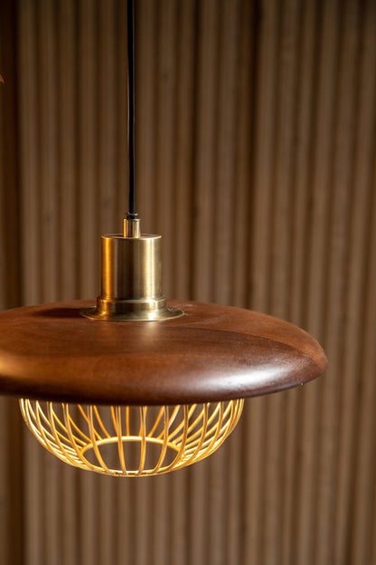Gold Iron & Mango Wood Rustic Pendant Light