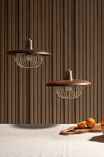 Gold Iron & Mango Wood Rustic Pendant Light