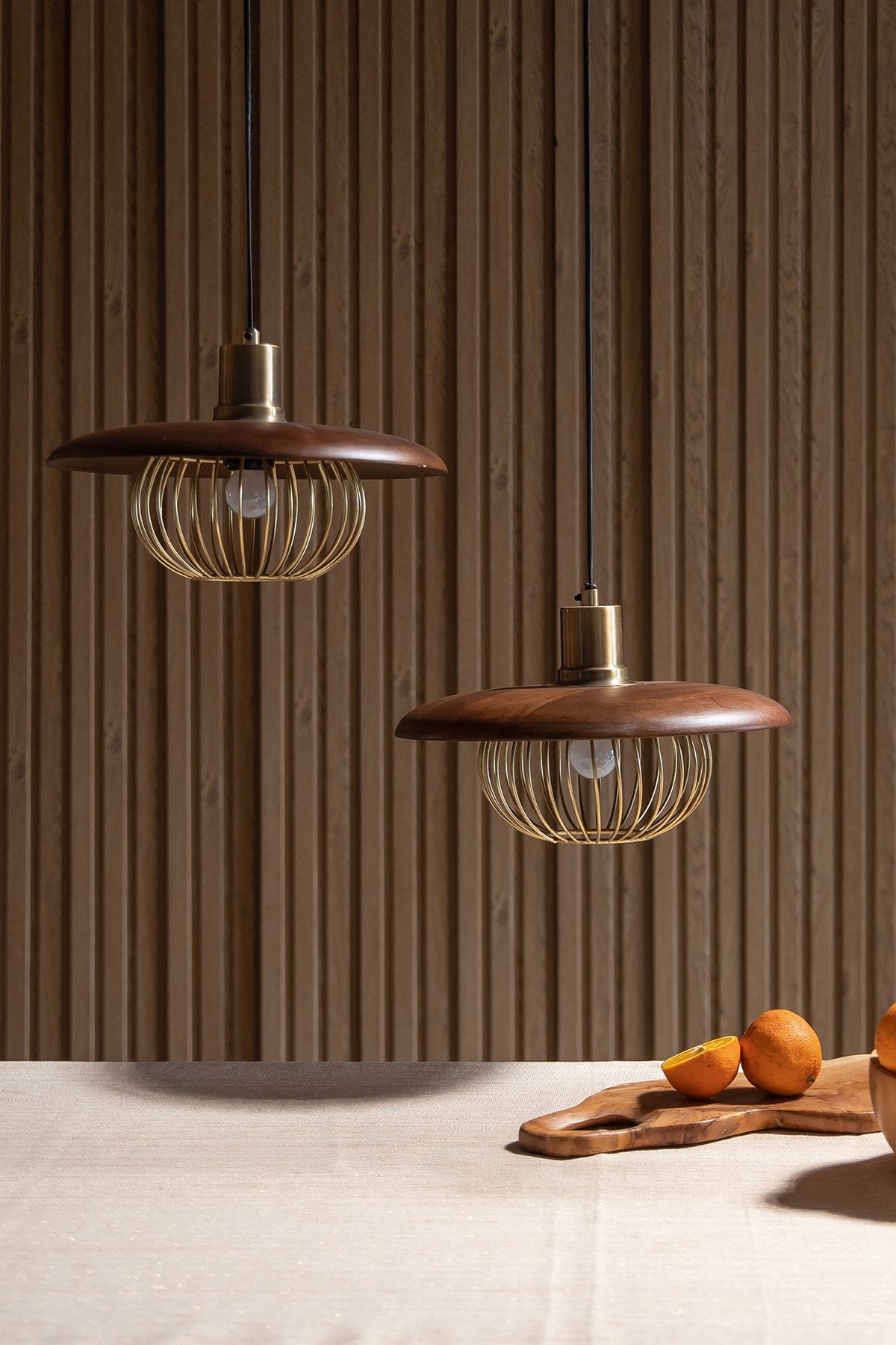 Gold Iron & Mango Wood Rustic Pendant Light