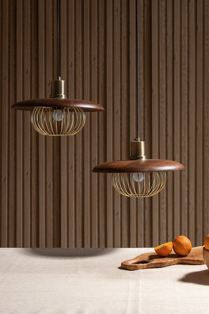 Gold Iron & Mango Wood Rustic Pendant Light