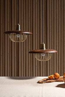 Gold Iron & Mango Wood Rustic Pendant Light