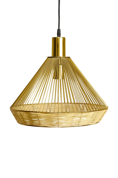 Gold Iron & Rattan Pendant Light