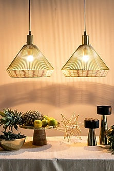 Gold Iron & Rattan Pendant Light