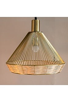 Gold Iron & Rattan Pendant Light