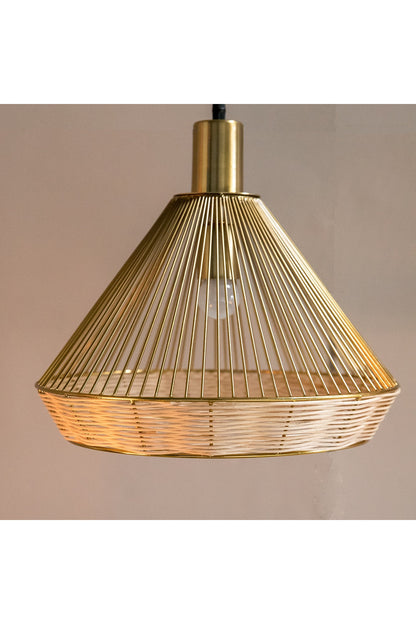 Gold Iron & Rattan Pendant Light