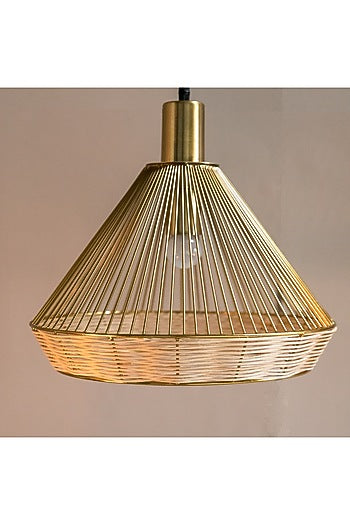 Gold Iron & Rattan Pendant Light