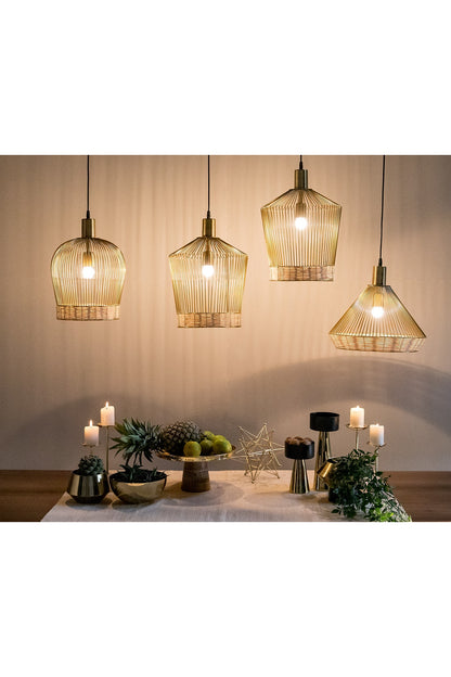 Gold Iron & Rattan Pendant Light