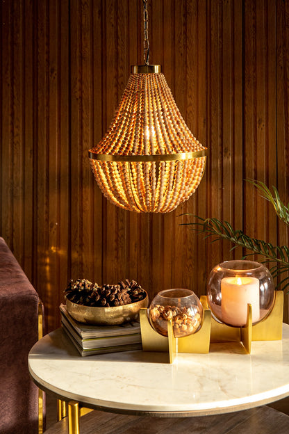 Natural Wood & Shiny Gold Kahuzi Pendant Light