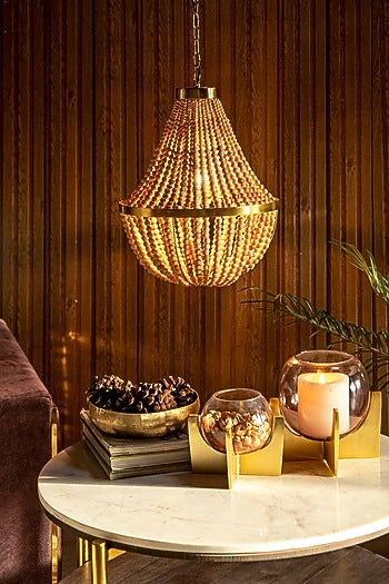 Natural Wood & Shiny Gold Kahuzi Pendant Light