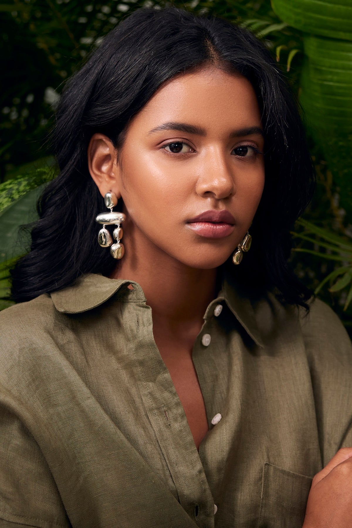 Micro White Finish Pebble Dangler Earrings