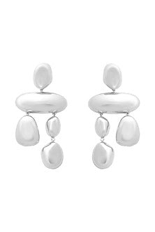 Micro White Finish Pebble Dangler Earrings