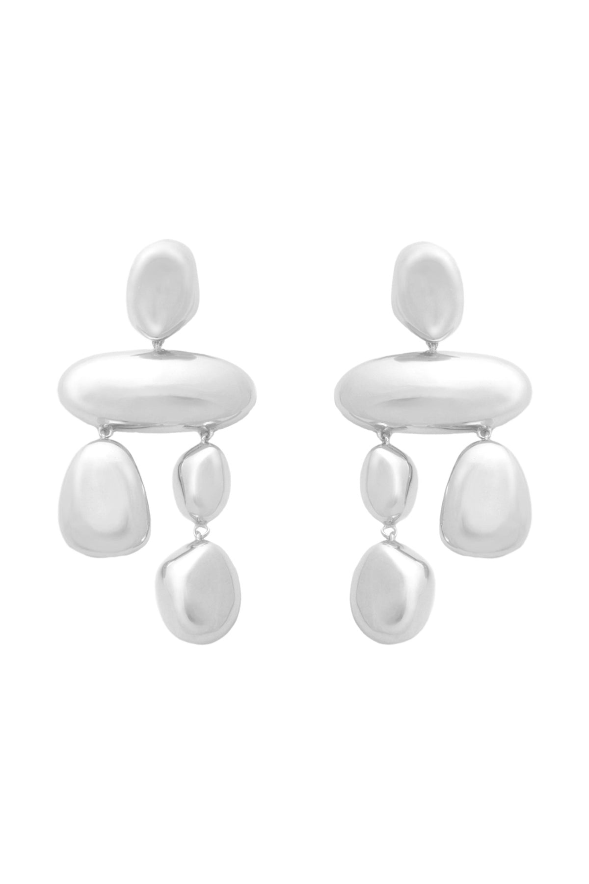 Micro White Finish Pebble Dangler Earrings