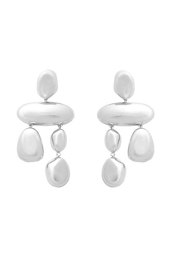 Micro White Finish Pebble Dangler Earrings
