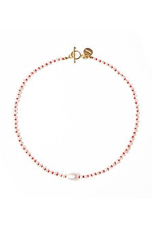 Red Freshwater Pearl & Glass Beaded Necklace