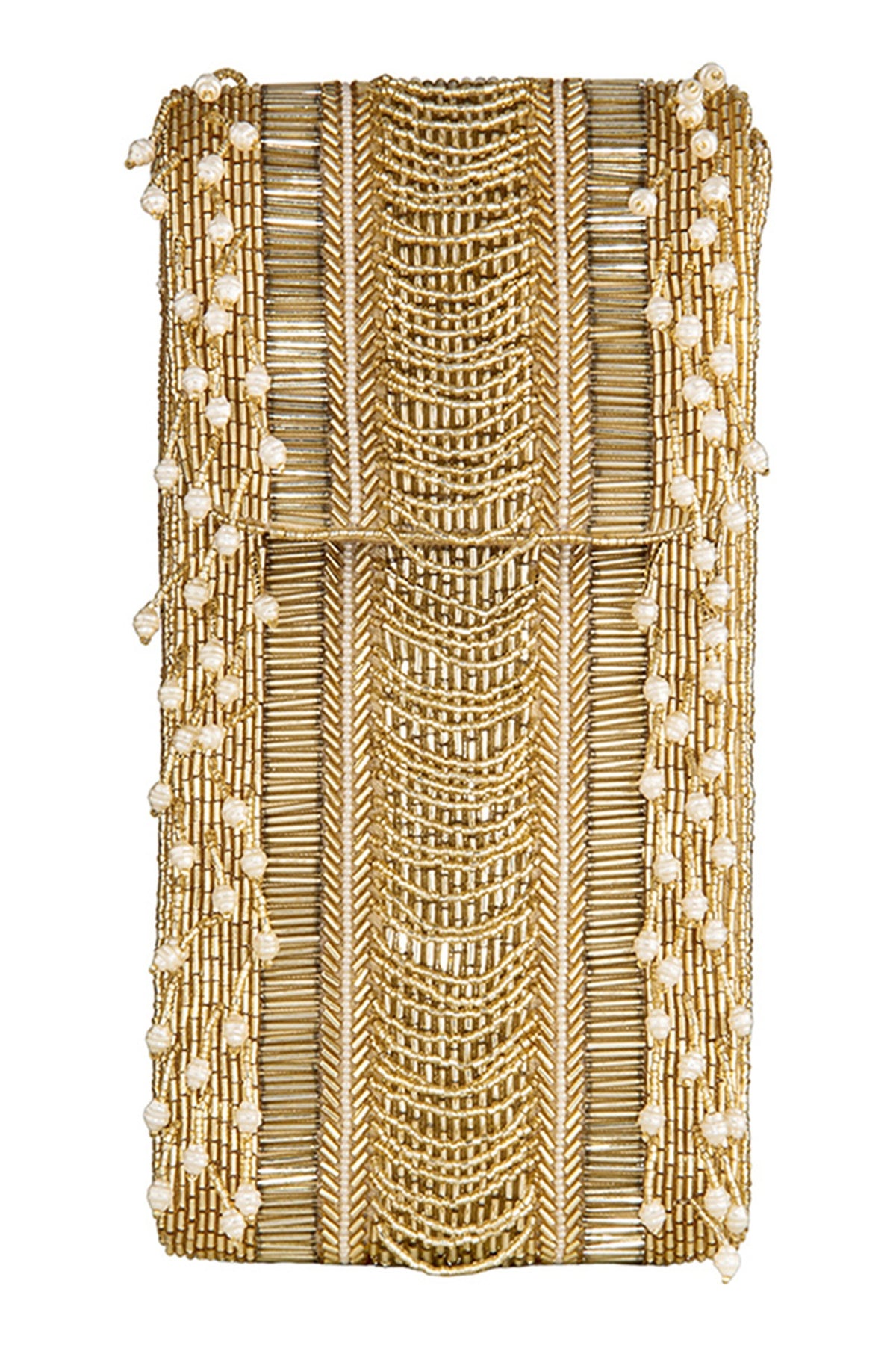 Gold Embellished Fringed Mobile Pouch