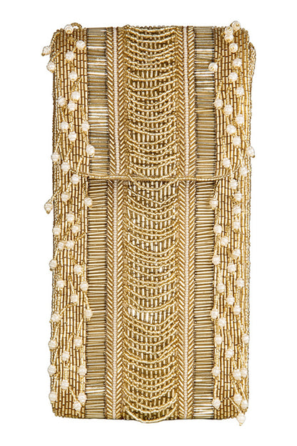 Gold Embellished Fringed Mobile Pouch