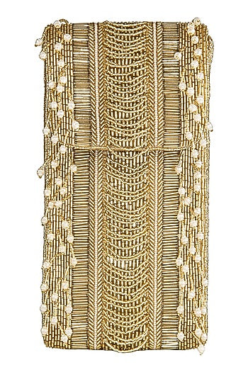 Gold Embellished Fringed Mobile Pouch