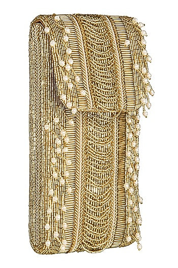 Gold Embellished Fringed Mobile Pouch