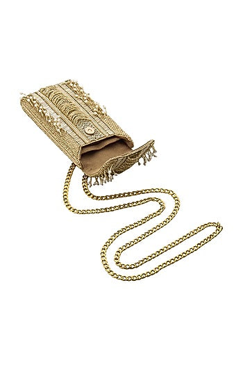 Gold Embellished Fringed Mobile Pouch