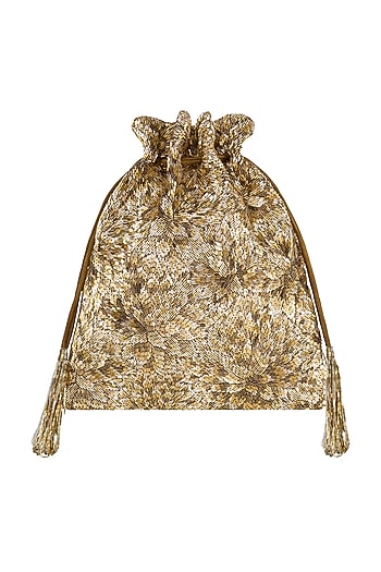 Gold Embroidered Potli With Drawstrings