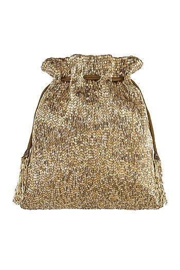 Gold Embroidered Potli With Drawstrings