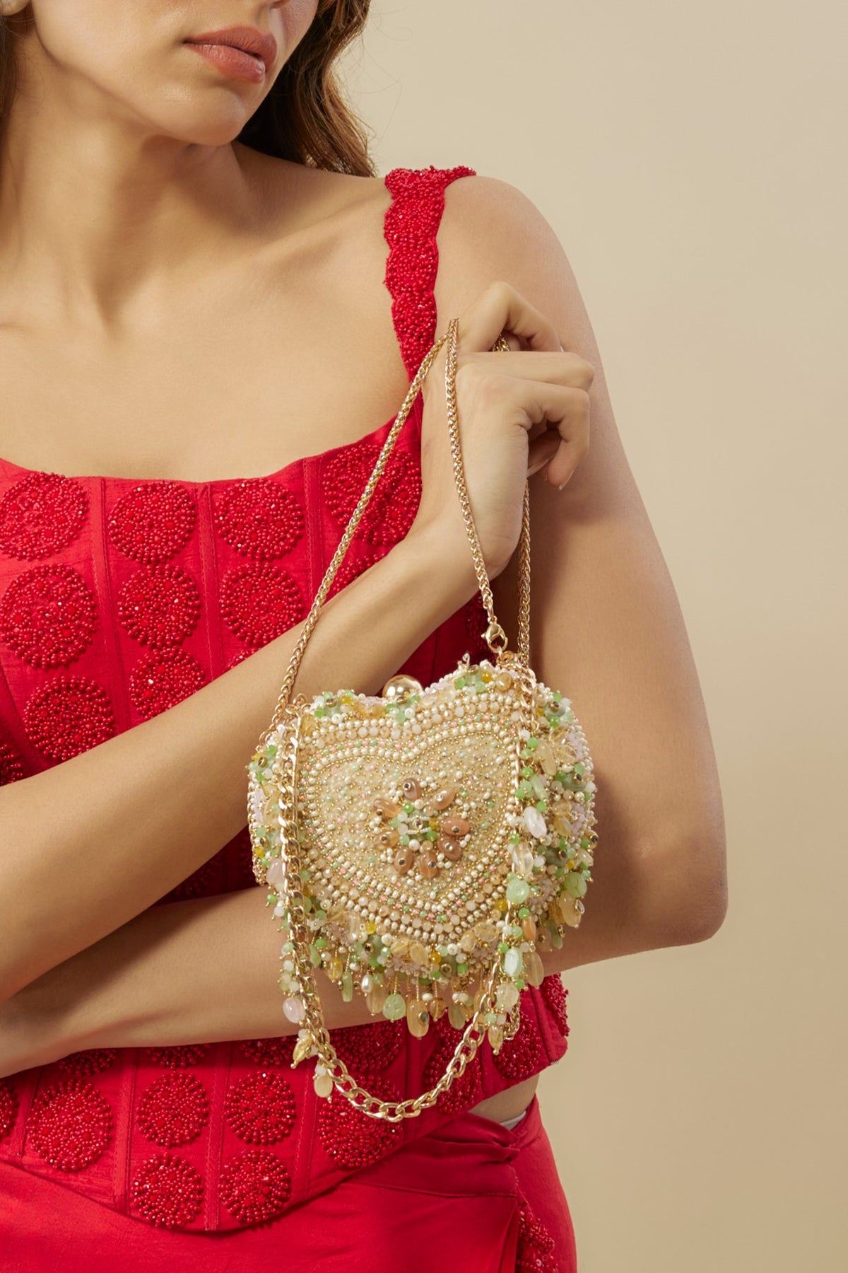 Multi-Colored Velvet Kundan & Bead Embellished Clutch