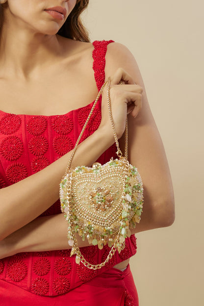 Multi-Colored Velvet Kundan & Bead Embellished Clutch