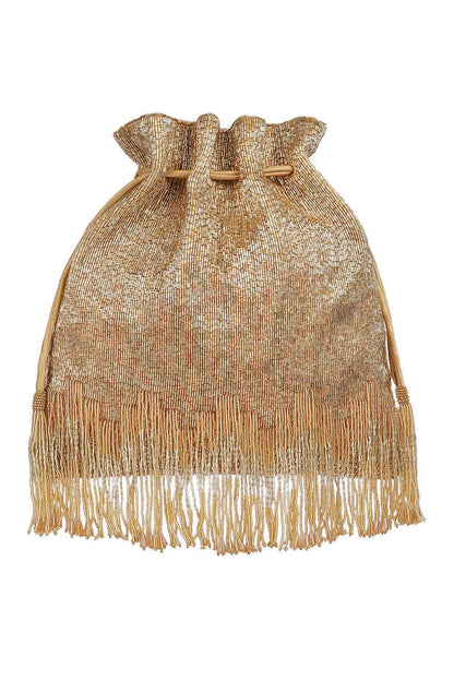 Golden Embroidered Drawstring Potli