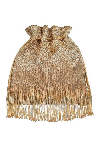 Golden Embroidered Drawstring Potli