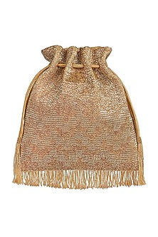 Golden Embroidered Drawstring Potli