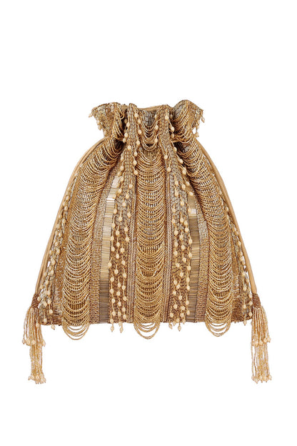 Golden Embroidered Potli With Drawstrings