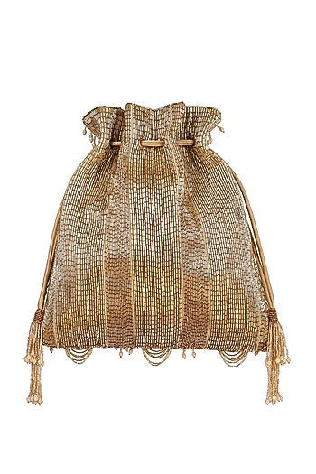 Golden Embroidered Potli With Drawstrings