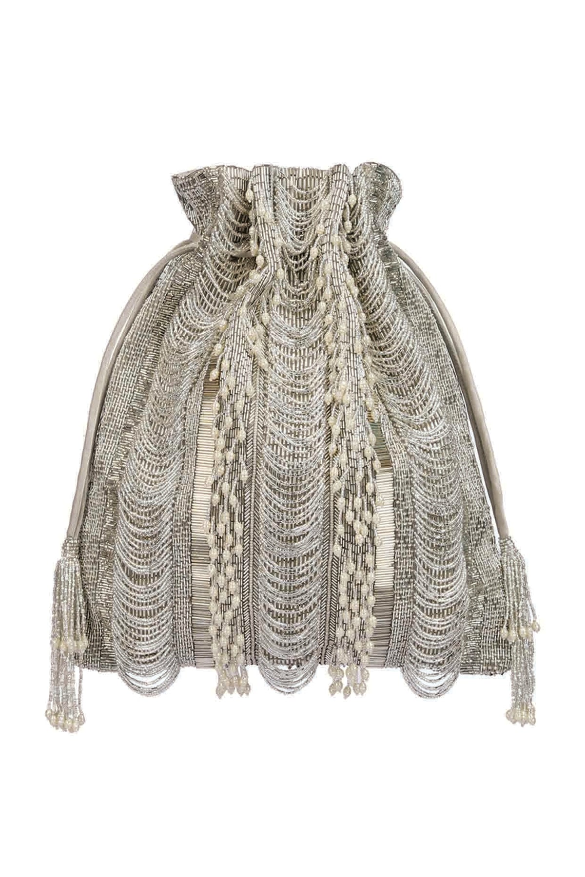 Silver Embroidered Potli With Drawstrings
