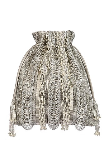 Silver Embroidered Potli With Drawstrings