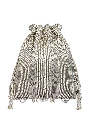 Silver Embroidered Potli With Drawstrings