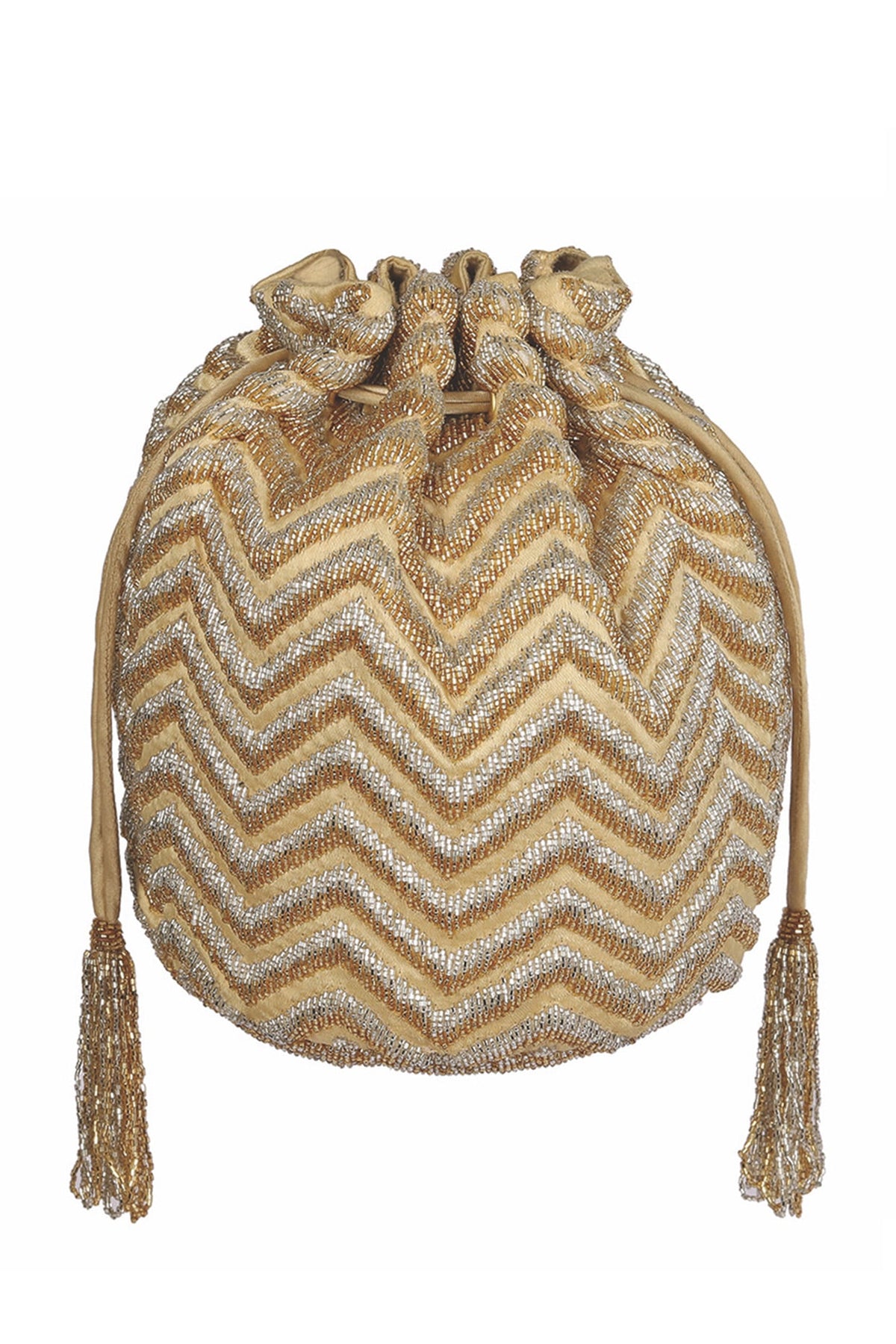 Champagne Embroidered Drawstring Potli