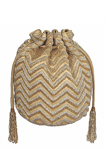 Champagne Embroidered Drawstring Potli