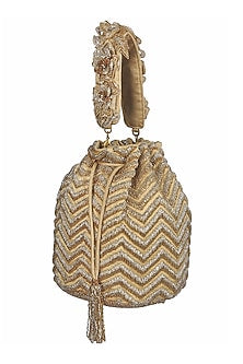 Champagne Embroidered Drawstring Potli