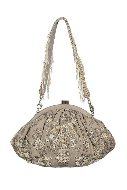 Jasper Grey Satin Kundan & Pearl Pouch