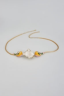 Gold Finish White Stone & Enameled Love Bird Choker Necklace