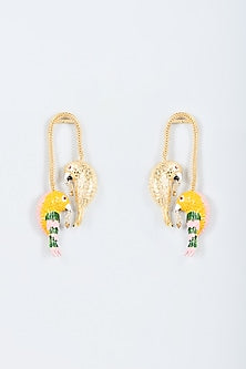 Two Tone Finish Enameled Bird Dangler Earrings