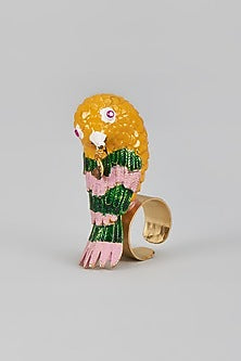 Two Tone Finish Enameled Pink Bird Ring